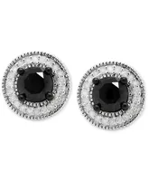 Black Diamond (7/8 ct. t.w.) & White Diamond (1/10 ct. t.w.) Halo Stud Earrings in Sterling Silver