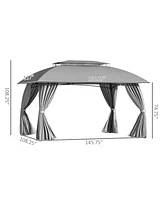 Outsunny 13' x 9' Patio Gazebo, Double Vented Roof, Steel Frame, Curtain Sidewalls, Outdoor Canopy Shelter for Garden, Lawn, Backyard, Deck, Grey