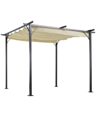 Outsunny 10 x 10 Retractable Patio Gazebo Pergola with Uv Resistant Outdoor Canopy & Strong Steel Frame