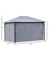 Outsunny 13' x 10' Outdoor Patio Gazebo Soft Top Canopy with Pa Coated Polyester Roof, Steel/Aluminum Frame, Curtains & Netting Sidewalls, Grey