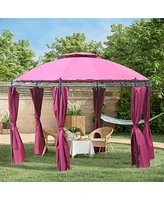 Outsunny 11.5' Steel Outdoor Patio Gazebo Canopy with Double roof Romantic Round Design & Included Side Curtains