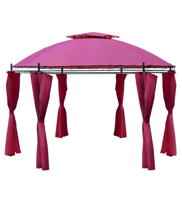 Outsunny 11.5' Steel Outdoor Patio Gazebo Canopy with Double roof Romantic Round Design & Included Side Curtains