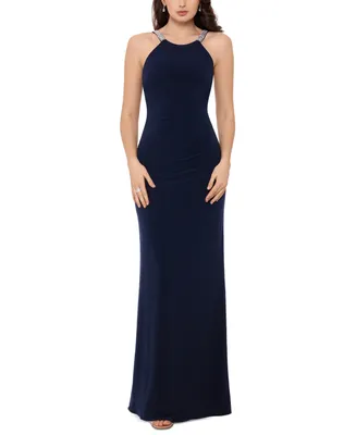 Betsy & Adam Petite Embellished-Strap Sleeveless Gown
