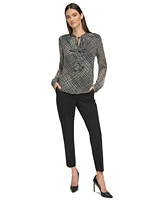 Tommy Hilfiger Women's Textured-Plaid Tie-Neck Top