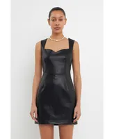 Grey Lab Women's Sweetheart Leather Mini Dress