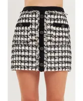 endless rose Women's Tweed Mini Skirt With Fringe