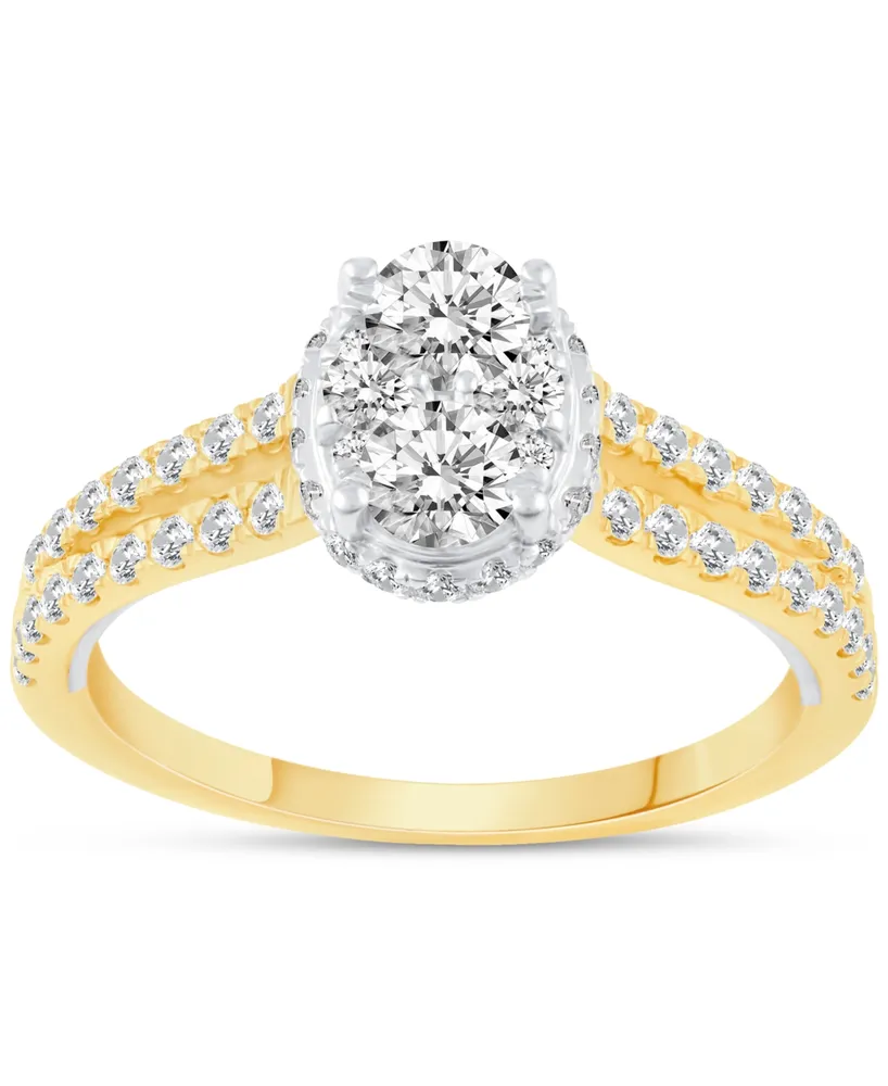 Diamond Oval Cluster Two Row Engagement Ring (1 ct. t.w.) in 14k Two-Tone Gold