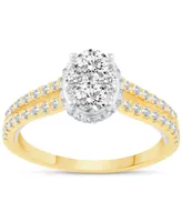 Diamond Oval Cluster Two Row Engagement Ring (1 ct. t.w.) in 14k Two-Tone Gold