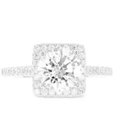 Cubic Zirconia Square Halo Ring Sterling Silver