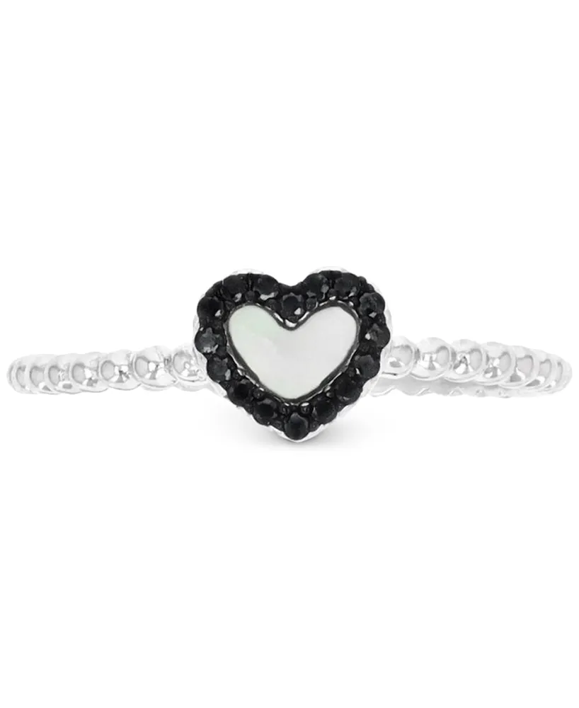 Mother of Pearl & Black Spinel (1/10 ct. t.w.) Heart Ring Sterling Silver