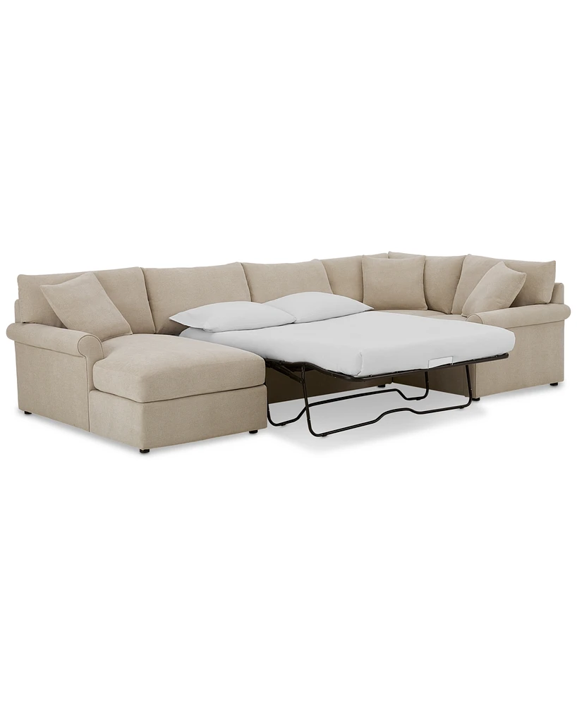 Wrenley 138" 4-Pc. Fabric Modular Chaise Sleeper Sectional Sofa, Created for Macy's