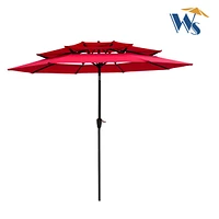 9FT 3-Tiers Outdoor Patio Umbrella With Crank And Tilt And Wind Vents For Garden Backyard