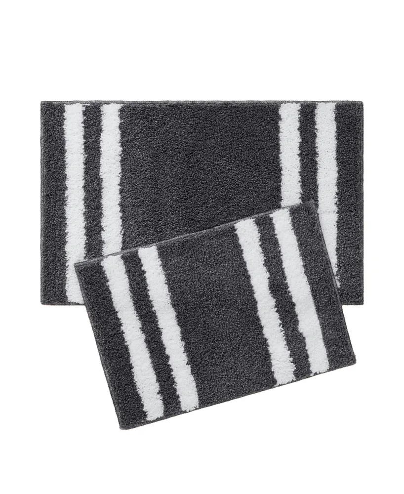 Lucky Brand Harden Striped Heathered 2-Piece Bath Rug Set, 17 x 24 and 20 x 32 - Dark Gray