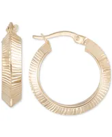 Textured Angular Small Hoop Earrings in 10k Gold, 7/8"