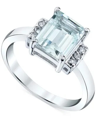 Aquamarine (2 ct. t.w. ) & Diamond (1/10 ct. t.w.) Ring in Sterling Silver