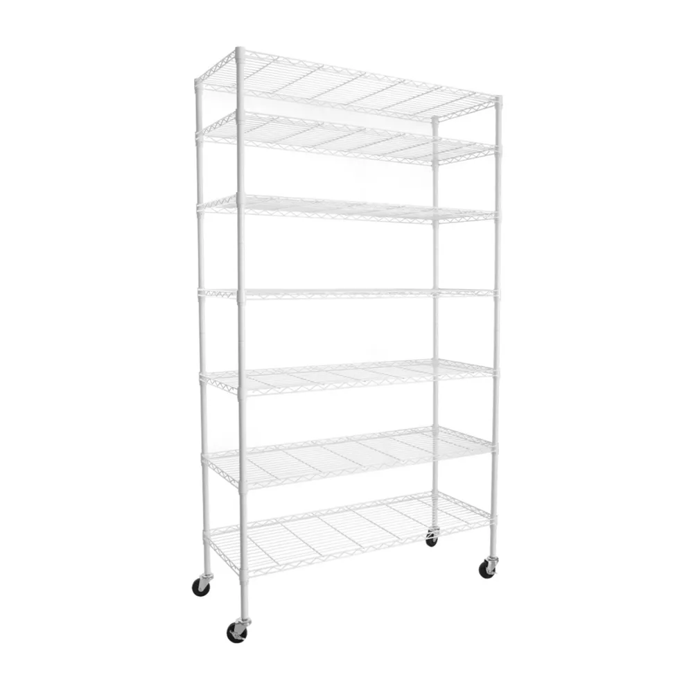 7 Tier Wire Shelving Unit, 2450 Lbs Nsf Height Adjustable Metal Garage Storage Shelves with Wheels, Heavy Duty Storage Wire Rack Metal Shelves