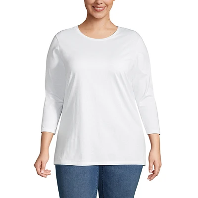 Lands' End Women's Plus 3/4 Sleeve Cotton Supima Crewneck Tunic