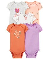 Carter's Baby Girls Short Sleeve Bodysuits, Pack of 5