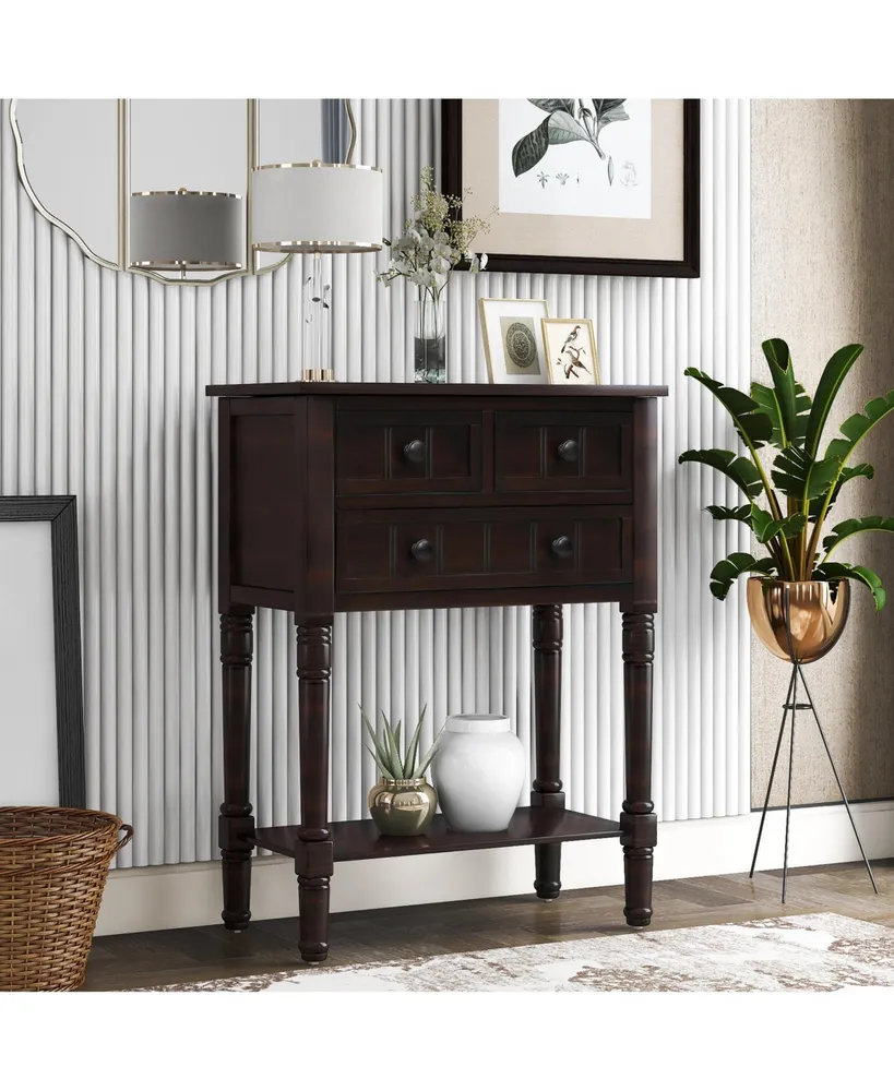 Simplie Fun Narrow Console Table, Slim Sofa Table With Three Storage Drawers And Bottom Shelf