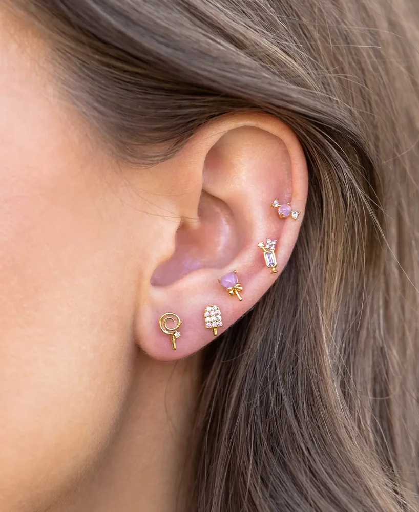 Girls Crew Crystal Pink Candy Sweet Tooth Stud Earring Set