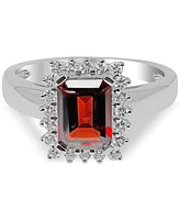 Garnet (1-3/4 ct. t.w.) & White Topaz (1/3 Halo Ring Sterling Silver (Also available Peridot)