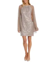 R & M Richards Women's Sequinned Lace Dress With Chiffon Cape