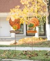 Glitzhome 36.25" H Set of 2 Thanksgiving Metal Turkey and Cornucopia Yard Stake