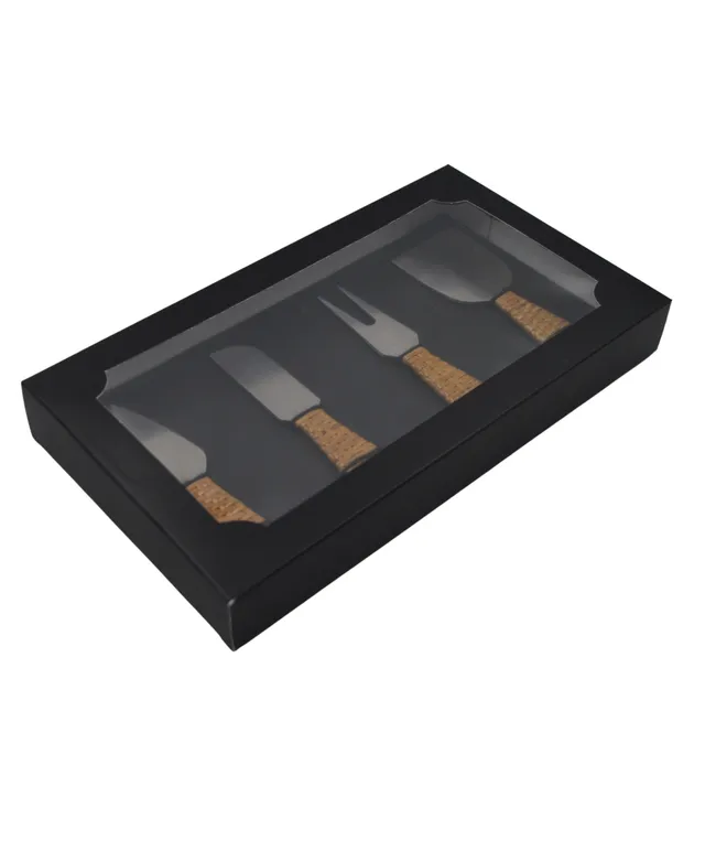 Artifacts Trading Company Rattan Stainless Steel 4 Piece Cheese Knives Set with Gift Box - White Wash