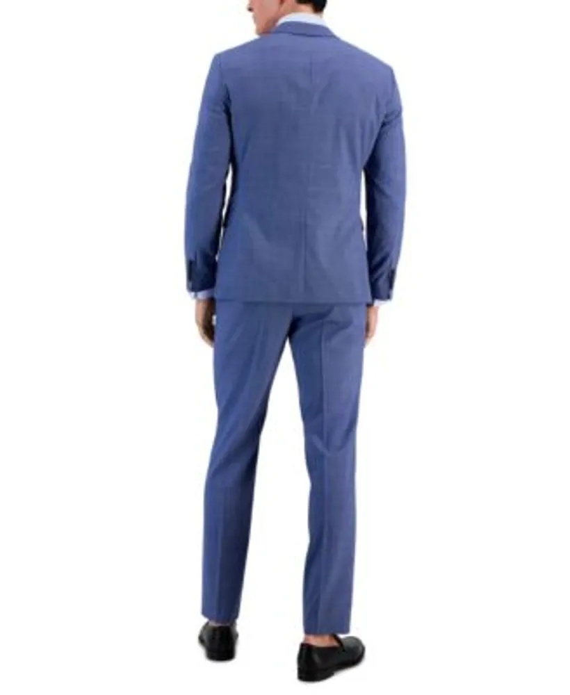 Hugo By Hugo Boss Mens Modern Fit Stretch Mid Blue Micro Houndstooth Wool Suit Separates