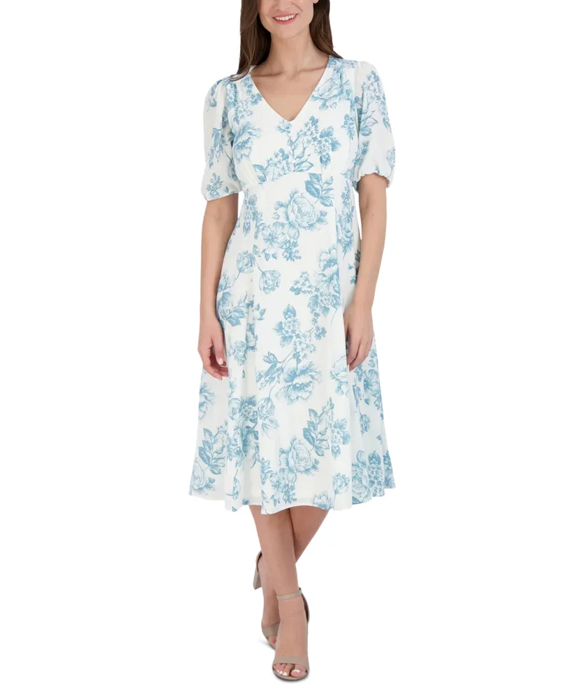 Sandra Darren Women's Floral-Print Puff-Sleeve Midi Dress