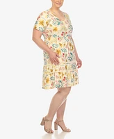 White Mark Plus Floral Short Sleeve Knee Length Dress