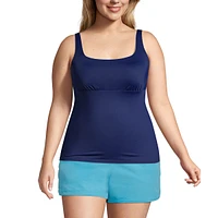 Lands' End Women's Mastectomy Square Neck Tankini Swimsuit Top Adjustable Straps