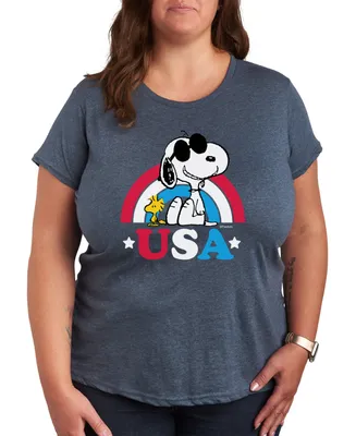 Hybrid Apparel Trendy Plus Peanuts Snoopy & Woodstock Usa Graphic T-Shirt