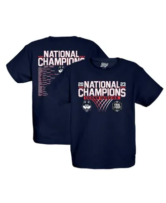 Big Boys and Girls Blue 84 Navy UConn Huskies 2023 Ncaa Men's Basketball National Champions Focus Bracket T-shirt