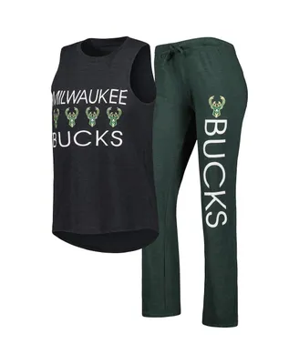 Women's Concepts Sport Hunter Green, Black Milwaukee Bucks Team Tank Top and Pants Sleep Set