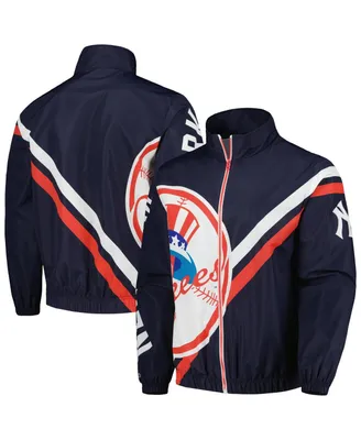 Men's Mitchell & Ness Navy New York Yankees Exploded Logo Warm Up Full-Zip Jacket