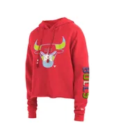 Women's New Era Red Chicago Bulls Color Pack Cropped Top Pullover Hoodie