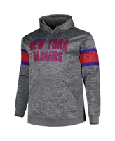 Men's Heather Charcoal New York Rangers Big and Tall Stripe Pullover Hoodie