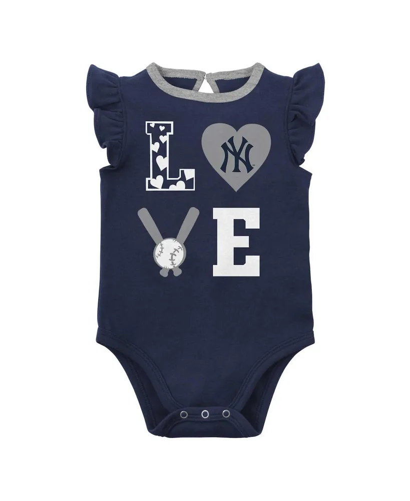 Newborn and Infant Boys Girls Navy, Heather Gray New York Yankees Three-Piece Love of Baseball Bib, Bodysuit Booties Set