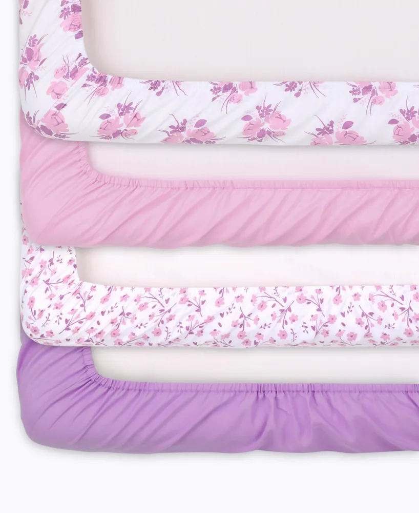 The Peanutshell Pink Floral and Purple Butterfly Fitted Crib Sheets for Girls, 6-Pack Set, Pink, Purple - Assorted Pre