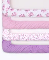 The Peanutshell Pink Floral and Purple Butterfly Fitted Crib Sheets for Girls, 6-Pack Set, Pink, Purple - Assorted Pre