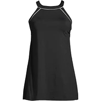 Lands' End Women's D-Cup High Neck Swim Dress One Piece Swimsuit Adjustable Straps