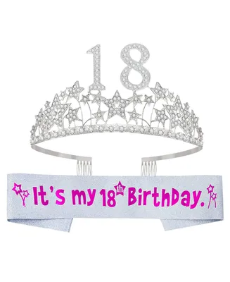 18th Birthday Gifts for Girls, 18th Birthday Tiara and Sash, 18th Birthday Decorations for Girl, 18th Birthday Crown and Sash for Girl, 18 Sash for Gi