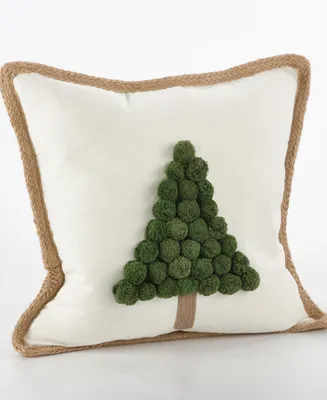 Saro Lifestyle Pom Pom Christmas Tree Decorative Pillow, 18" x 18"