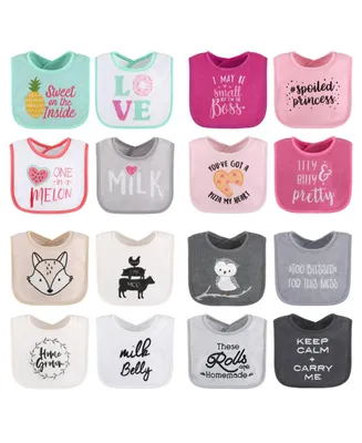 The Peanutshell Baby Girls Terry Bibs, 16 Pack for Feeding, Teething, or Drooling Foods/Neutral Theme