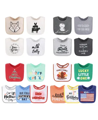 The Peanutshell Baby Girls Terry Bibs, 18 Pack for Feeding, Teething, or Drooling, Neutral Foods/Holiday