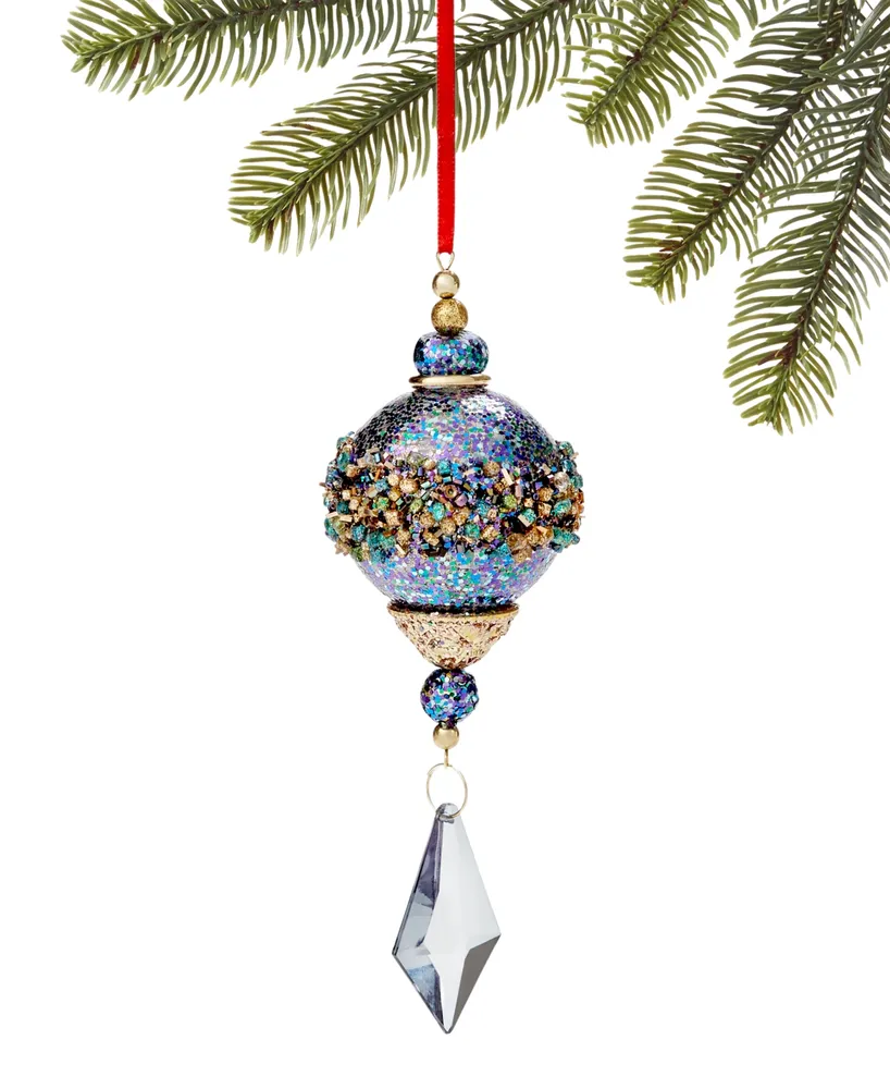 Holiday Lane Jewel Tones Blue and Purple Beaded Drop Ornament, Exclusively at Macy's