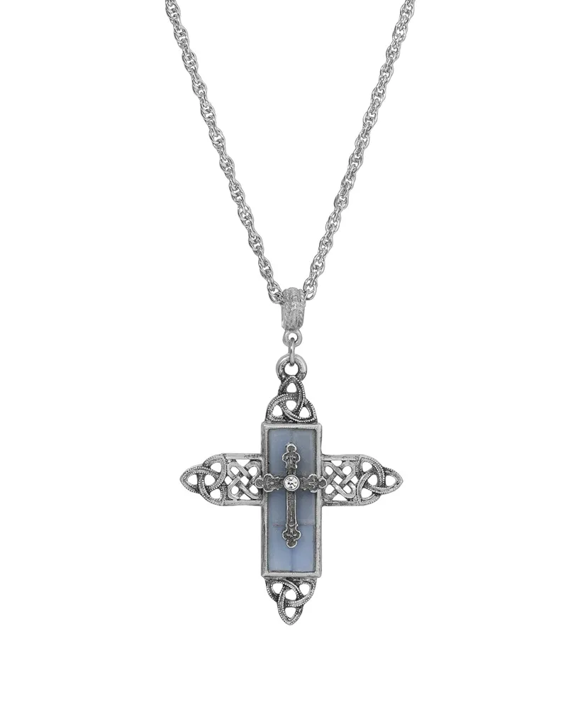 2028 Color Glass Crystal Filigree Cross Necklace