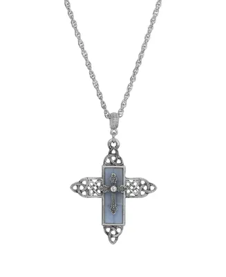 2028 Color Glass Crystal Filigree Cross Necklace