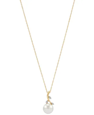 Honora Cultured Freshwater Button Pearl (8mm) & Diamond Accent Vine 18" Pendant Necklace in 10k Gold